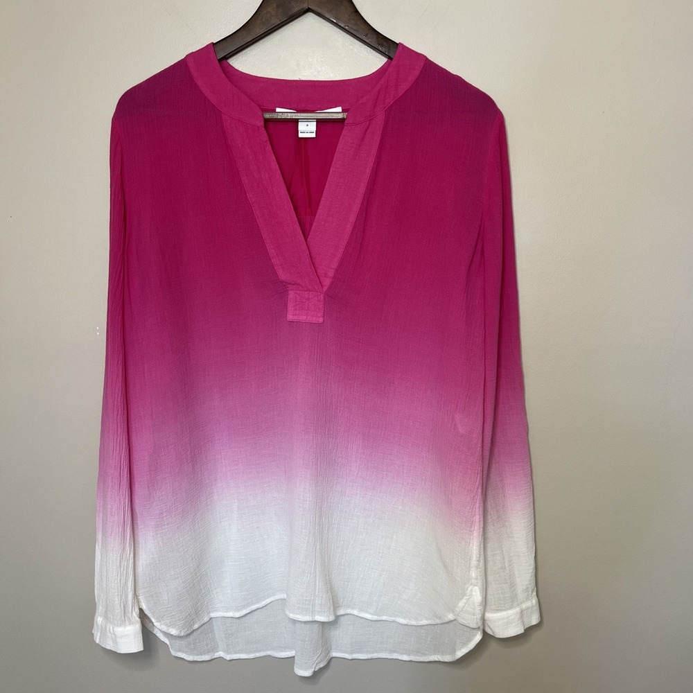 Diane Von Furstenberg Esti Ombre Pink Top Blouse Shirt Gauzy Sz‎ 8